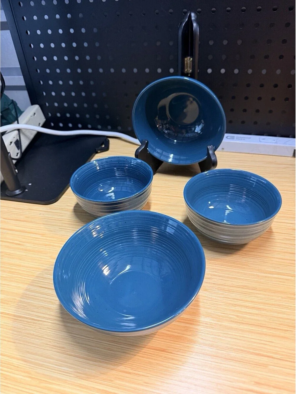 Set of 4 Sango Siterra Artist's Blend Blue 2 Fruit & 2 Cereal Bowls Speckled *